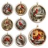 Winter Window Ornaments Acrylic Christmas Red Bird Ornament, Snow Scene Pattern Xmas Tree Lightweight Decor Hanging Decor, Retro Round Pendant