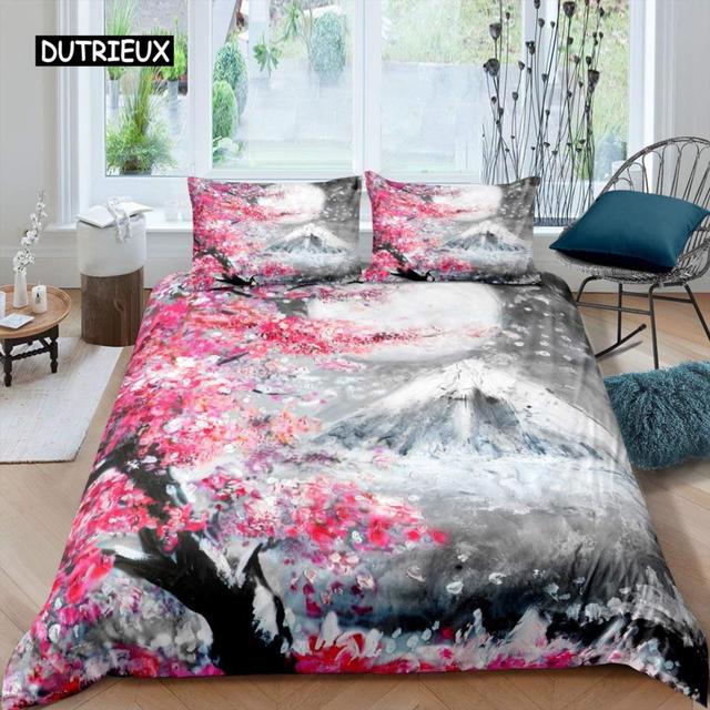 Набор пододеяльников в японском стиле для девочек, полиэстеровое крепление, пододеяльник Fuji, пододеяльник с цветком вишни, чернилами, ручная роспись