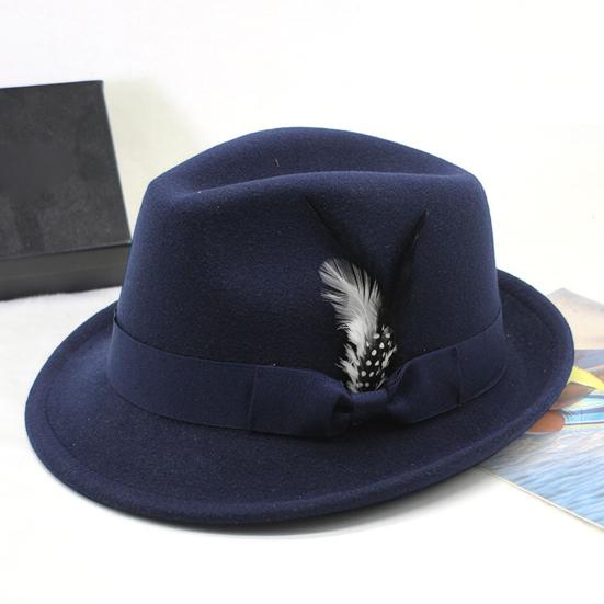 Men Fedora Hat Feather And Bow Decor Vintage Short Brim Felt Hat Solid Color Women Panama Hat 1920s Floppy Hat for All-Day Wear