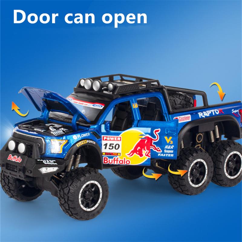 Масштаб 1/28 Ford Raptor F150, литая под давлением модель автомобиля, игрушечный автомобиль с откатным механизмом, звуком и светом для детей, коллекция подарков для мальчиков и девочек