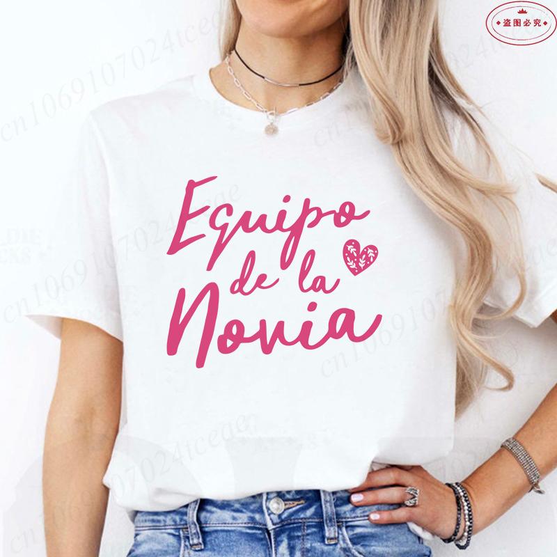 Spanish Team Bride Squad T-Shirt Woman Bachelorette Party Blouses Girl Single Farewell Tops Bridal Wedding Short Sleeve Tees