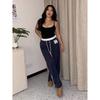 Весенне-осенние новые повседневные брюки с полосатой вставкой, женские свободные прямые спортивные брюки с высокой посадкой и драпировкой, широкие брюки
