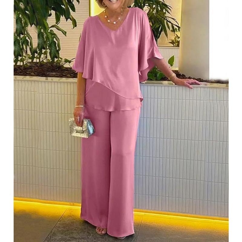 Женская футболка, однотонная, с v-образным вырезом, неровный подол, повседневный брючный костюм больших размеров