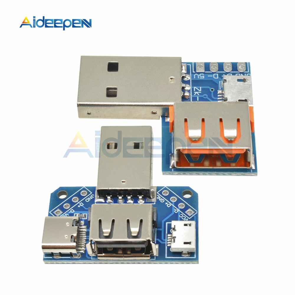 USB Converter Standard USB Male to Female to Micro USB to Type-C 4P 4Pins Terminal Adapter Board PCB 2.54mm 2.54 mm