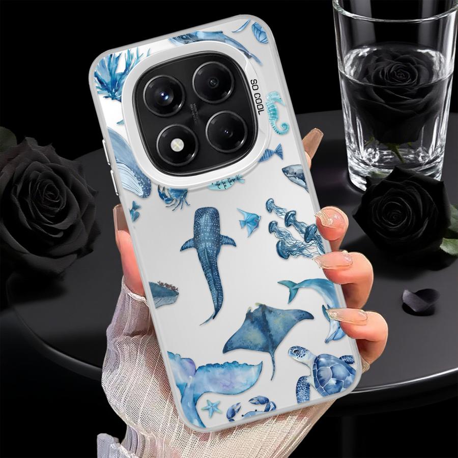 Чехол для телефона для Xiaomi Redmi Note 14 14C 12C 11 Pro 10 A2 A1 Note 13 12 Pro Plus 12 13C Цветной Серебристый Морские Организмы