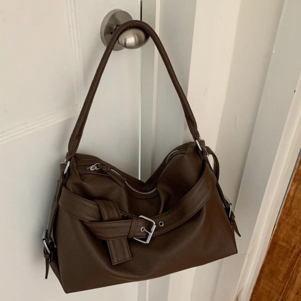 Large Capacity Motorcycle Shoulder Bag Soft Underarm Bag Leather Tote Bag Casual Commuting
