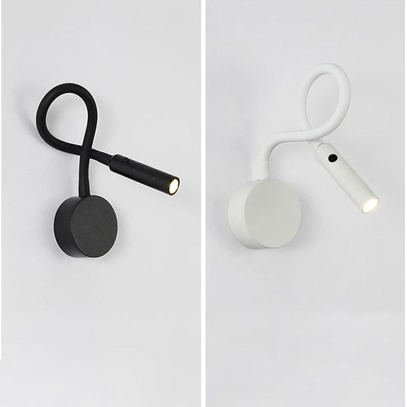 Светодиодный прикроватный настенный светильник, вращающийся, гибкий, прожектор, гостиная, кабинет, лампа для чтения, настенный светильник, бра, ночник 220 В