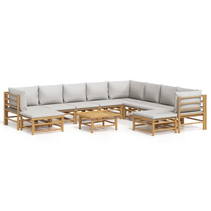 VidaXL Garden Lounge Set 11 Pcs with Light Grey Cushions Bamboo, Lounge Set, Outdoor Lounge Set 3155097