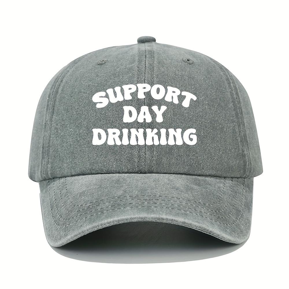 Support Day Drinking Adjustable Snapback Baseball Cap Black with White Text Lightweight Casual Streetwear Hat for Women Bach