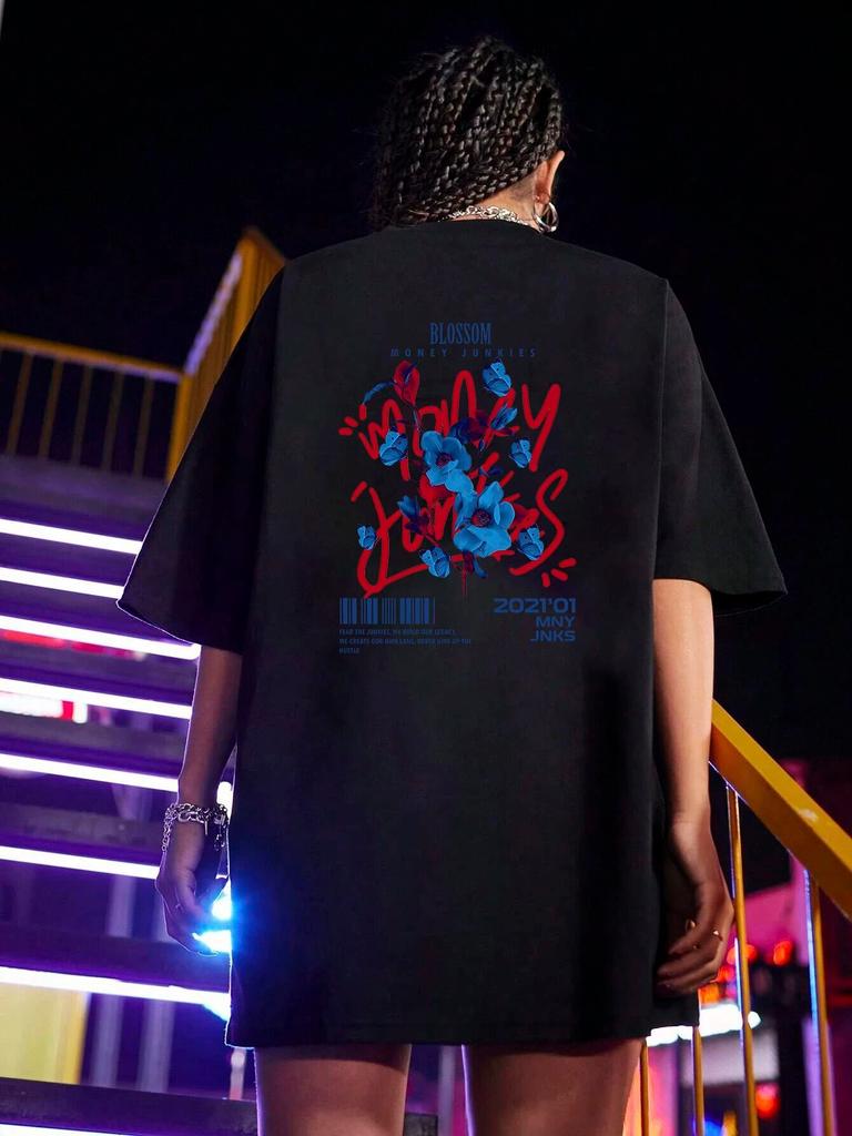 Harajuku Blue Blossom Unisexga Графические футболки для женщин Модные топы в стиле хип-хоп Y2k Летние повседневные хлопковые белые футболки с короткими рукавами