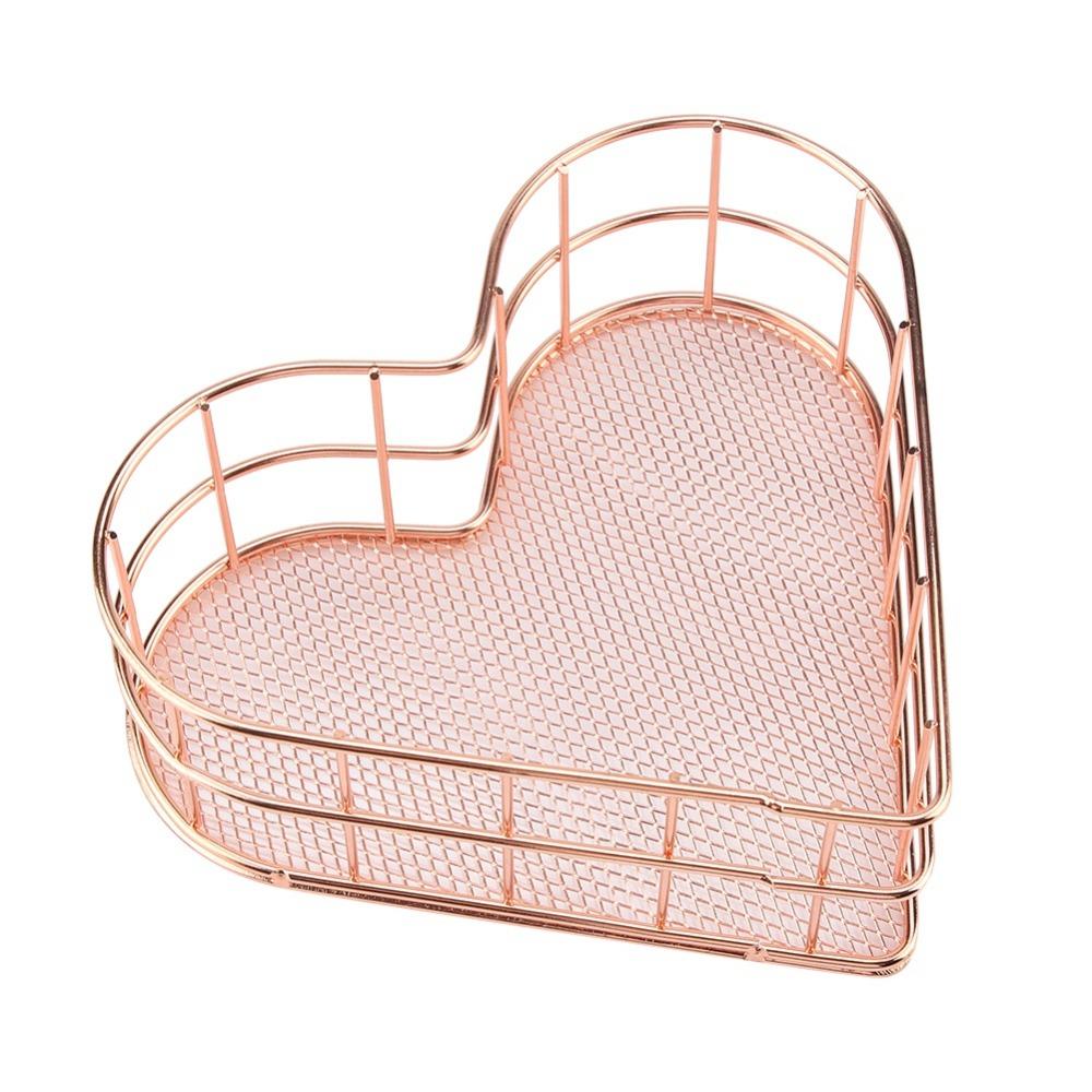 Rose Golden Heart Shape Storage Basket Heart Shaped Metal File Storage Basket Household Use