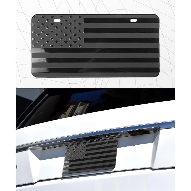 License Plate Frame,Car Accessories Front License Plate 6" X 12",Premium Quality Thick Durable Novelty 3D American Flag Aluminum Metal Car Tag