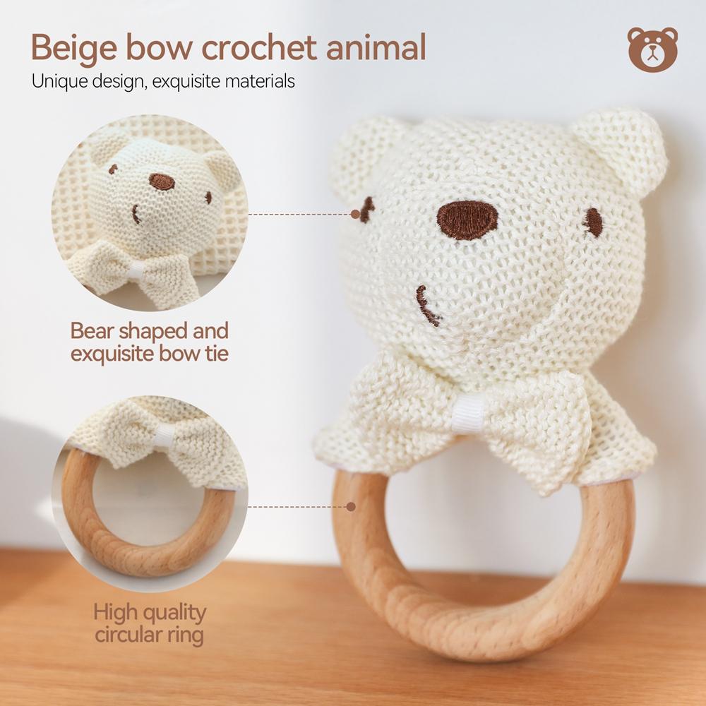 1Pc Baby Rattle Toys Crochet Animal Cute Bear Toys Kawaii Wooden Teether Baby Cartoon Mobile Crib Wooden Newborn Rattle Toys