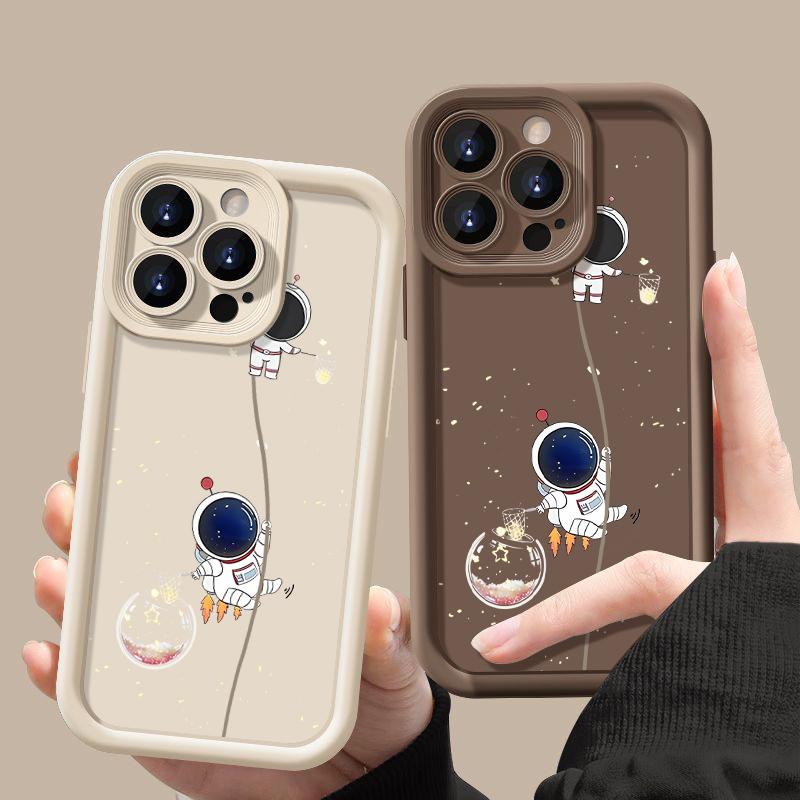 Чехол для телефона с астронавтами в космосе iPhone 15 Pro Max 11 12 13 16 14 Plus Силиконовый противоударный чехол Защитная оболочка для объектива