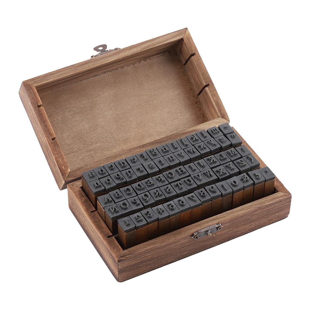 70PCS Vintage Wood Alphabet Letter Rubber Stamps Small Wooden Box