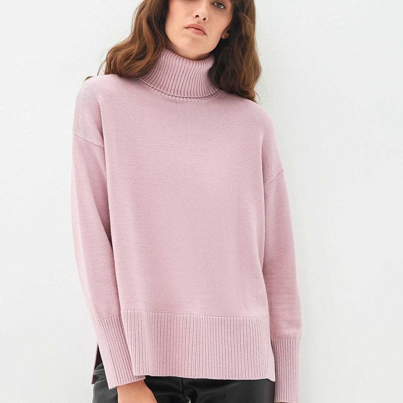 Женский осенне-зимний трикотаж с высоким воротом, свободный однотонный свитер с длинными рукавами