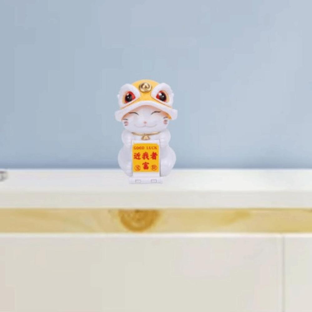 2.56x3.11x3.94in Solar Nodding Lion Dance Cat Car Dashboard Cat Decor Office Desk Ornament