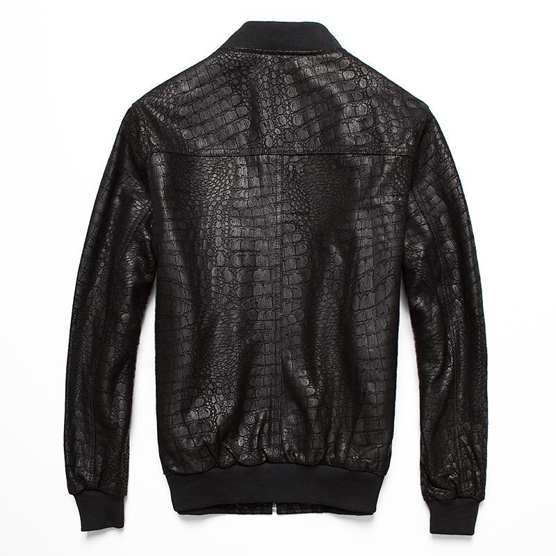 New Men's Leather Jacket Genuine Leather Jacket Short Crocodile Pattern Sheepskin Slim Baseball Jacket