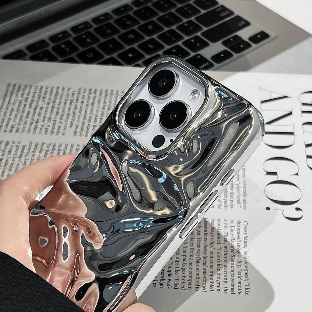 Роскошный серебристый гальванизированный 3D-чехол с текстурой морщин для iPhone 17 16 15 14 13 11 12 Pro Max 17Air, фиолетовый, с текстурой водяных рябей, мягкая крышка