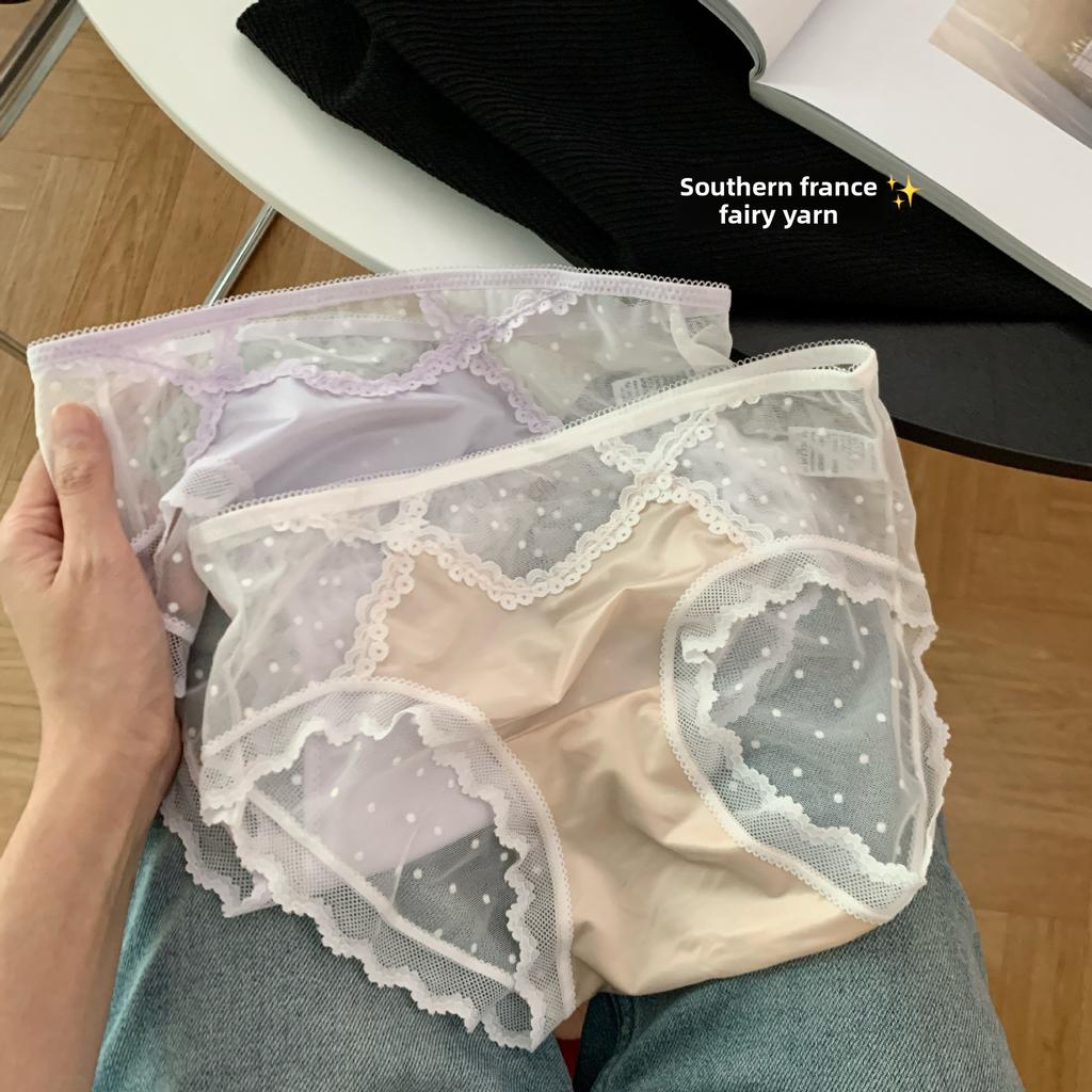Women's Spring Summer Lace Mesh 10A Antibacterial Low Rise Panties