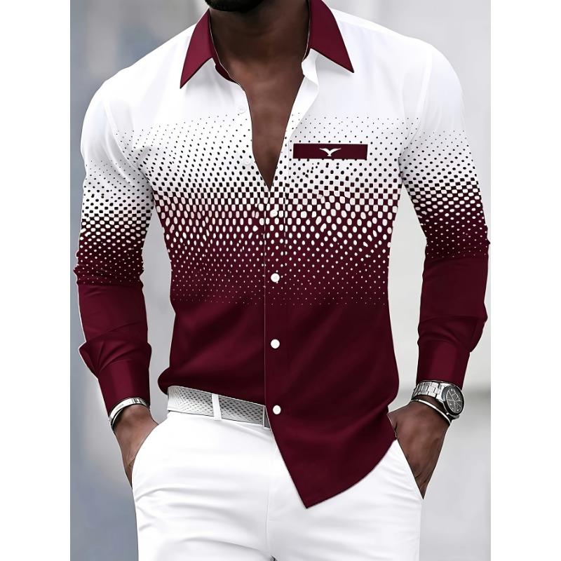 Men's long-sleeved shirt fashionable polka dot gradient print