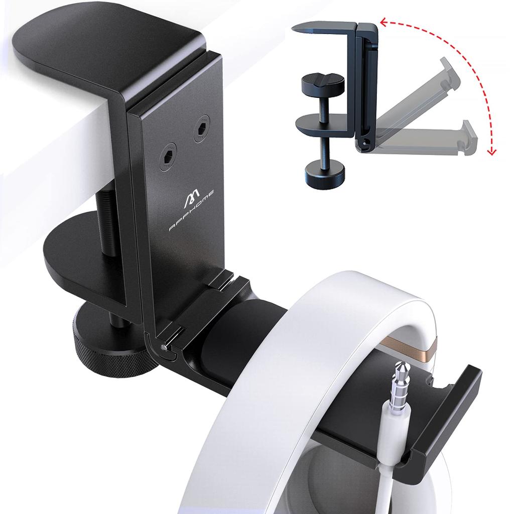 Подставка для гарнитуры APPHOME, подвесная подставка, настольная складная подставка с зажимом для кабеля, для хранения игровой гарнитуры, регулируемый алюминиевый крючок, настольная подставка для гарнитуры