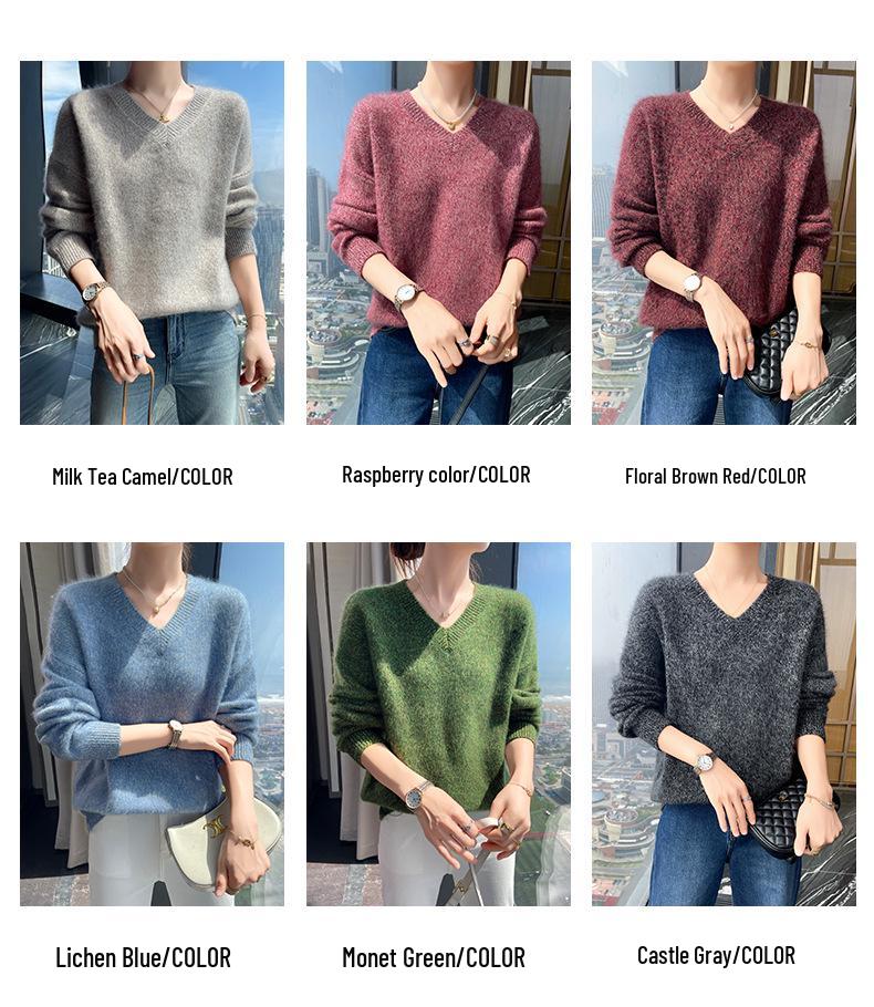 Versatile Women's Cashmere Knit V-Neck Top - Loose Fit, Slimming, Warm for Autumn/Winter