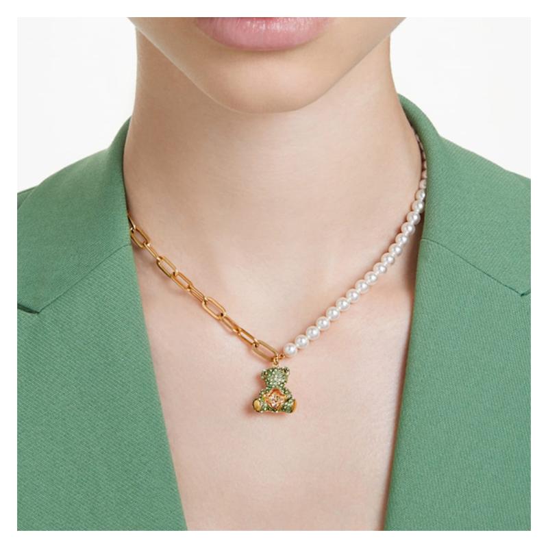 Swarovski Teddy Bear Pendant Decoration Cubic Zirconia Crystal Necklace Women's Green 5669162