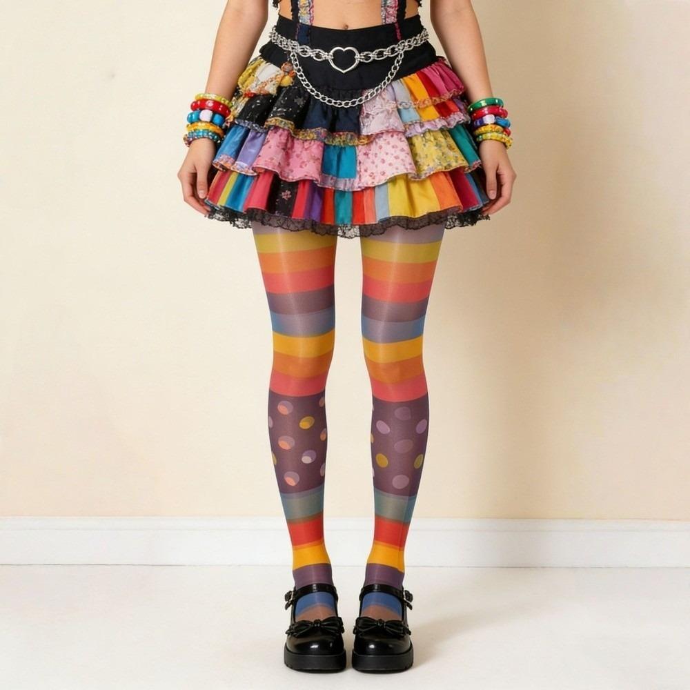Elastic Rainbow Pantyhose Seamless Gradient Color Tights Sweet Colorful Stripes Stockings Cosplay