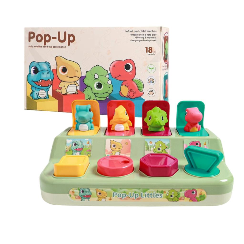 Interactive Pop-Up Animals Toy with Dinosaur Surprise, Cause and Effect Game for Color Sorting, Christmas Birthday Gift