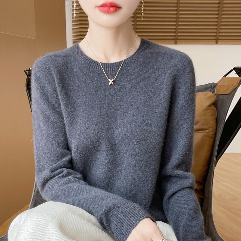 INDFS Женская мода Повседневный Осень Зима Однотонный Принт Длинный Рукав О-Образным Вырезом Свитера