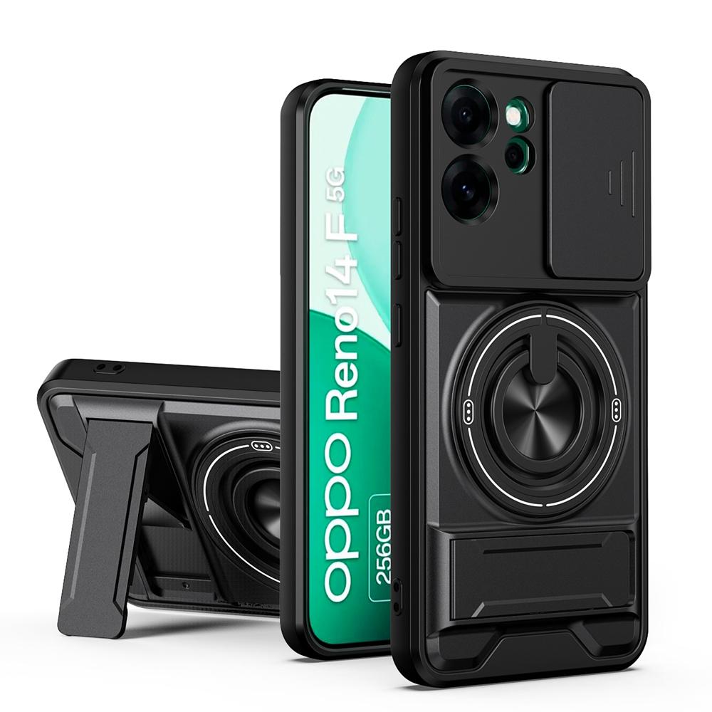 KEYSION Магнитный чехол для телефона OPPO Reno14 Pro 5G Reno14 F 5G Защита камеры со сдвижной крышкой Вертикальная подставка Кольцо Ударопрочный чехол