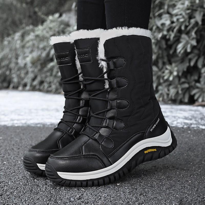 Womens Winter Warm Snow Boots High Top Waterproof Anti-Slip Outdoor Hiking Shoes With Faux Fur Lining