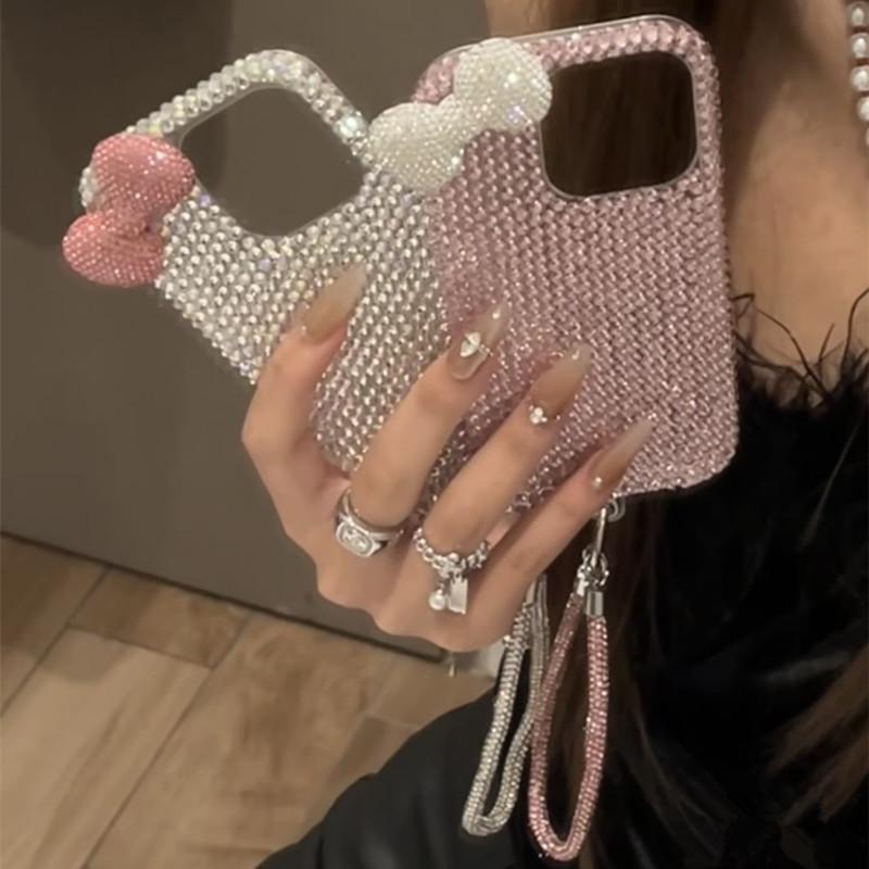 Новейший чехол для телефона с бантом, блестящие розовые и серебристые банты, совместимый с iPhone 16, 15, 14, 13, 11, 12 Pro Max и 16 Plus