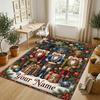 Christmas Theme Crystal Velvet Rug Personalized Custom Name Text Soft Floor Mat Home Decor