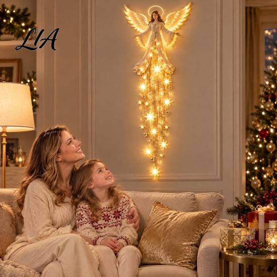Inspirational Prayer Decor Angel Blessing Wall Light, Cascading Glowing Star Christmas Lamp, LED Christian Gifts for Women Starfall Effect Figurine