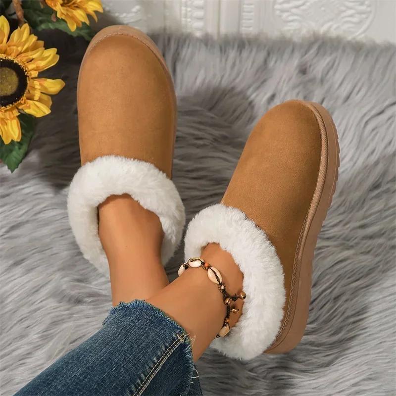 2024 Новые осенне-зимние женские ретро-зимние теплые короткие плюшевые мокасины, дизайнерские женские туфли на плоской подошве Bottine Botas и ботинки телесного цвета