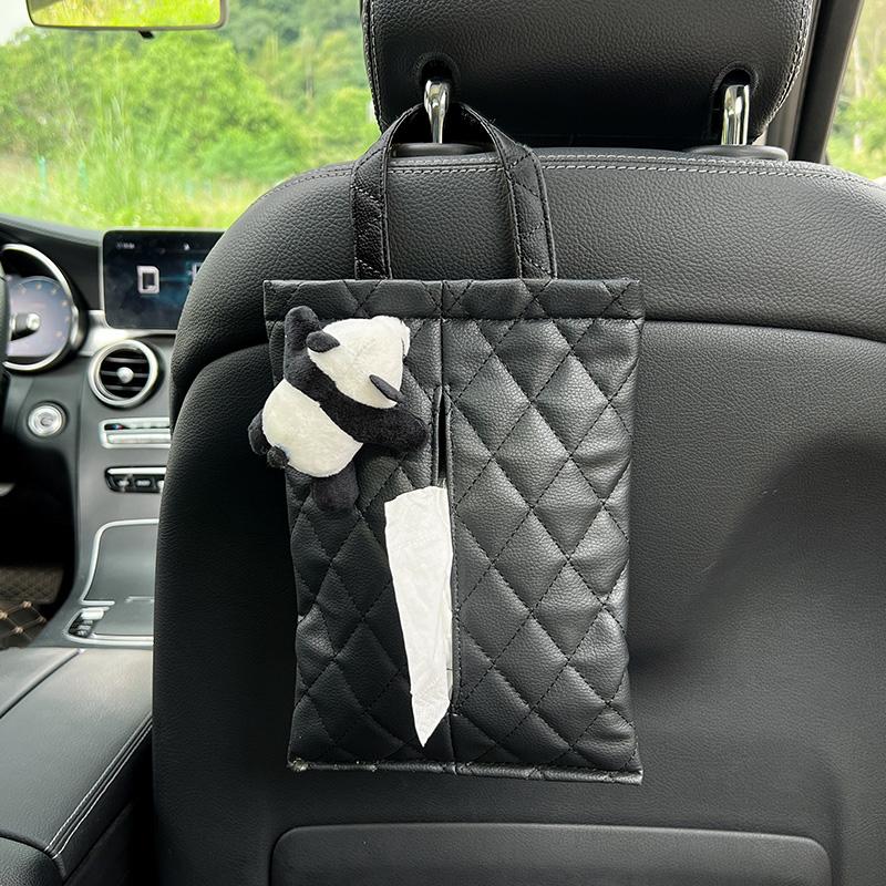 Cute Cartoon Panda Doll Car Tissue Box Seat Headrest Leather Paper Tower Holder Auto Interior Organizer Styling Car Accessories