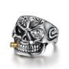 Retro Men's Gold Pipe Skull Ring - Classic European and American Style Stainless Steel