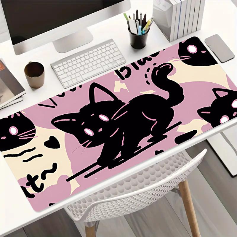 Kawaii Black Cat Pattern XXL Gaming Mouse Pad, Computer Accessories, Keyboard and Laptop Non-slip Rubber Desk Mat for PC Laptop