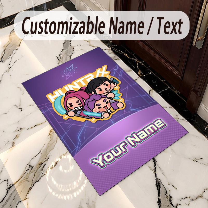 Crystal Velvet Rug Kpop Demon Hunters Print Custom Name Text Floor Mat Home Decor