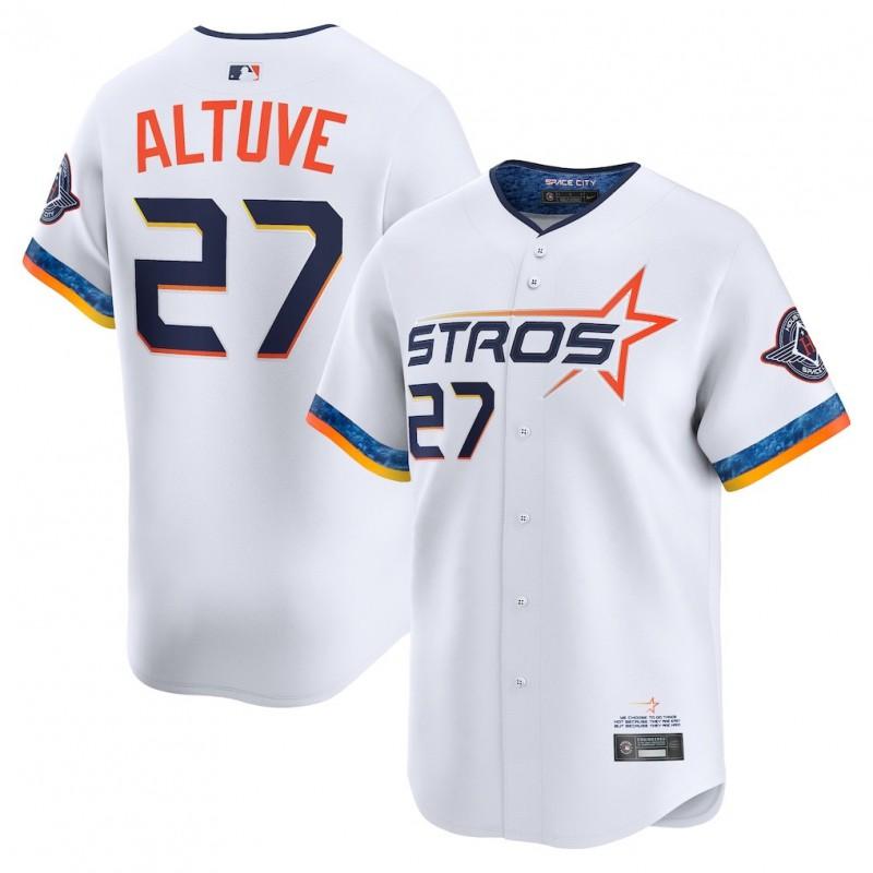 Mens MLB Houston Astros 27 Embroidered Baseball Jersey Short Sleeve Cotton Blend Sport T-Shirt Loose Fit
