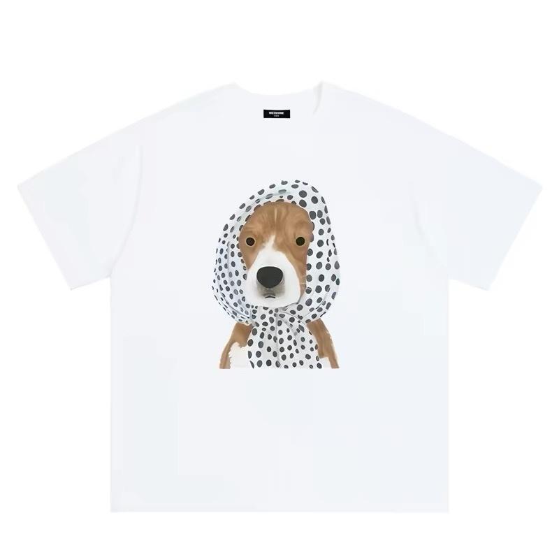 ZAZOMDE 2026 Summer Retro American Style Dog Graphic Tee Unisex Polka Dot Scarf Puppy Print Loose Cotton Short Sleeve TShirt