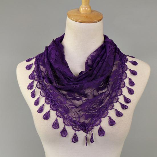 Lace Triangle Scarf See-through Solid Color Scarf with Rose Elements Versatile Shawl Headscarf Daily Decoration