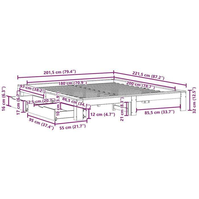 VidaXL Cadre de lit sans matelas blanc 180x200 cm bois massif de pin, sommier, cadre de lit double, cadre de lit en bois 3308991