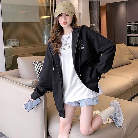 Свитер с капюшоном с вышитым узором для девочек, куртка-кардиган на весну, осень, зиму, ленивый стиль, свободный топ с длинными рукавами