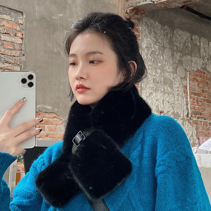 Шарф женский зимний теплый корейский вариант модный универсальный студенческий шарф кролик рекс плюшевый утолщенный крест японский шарф