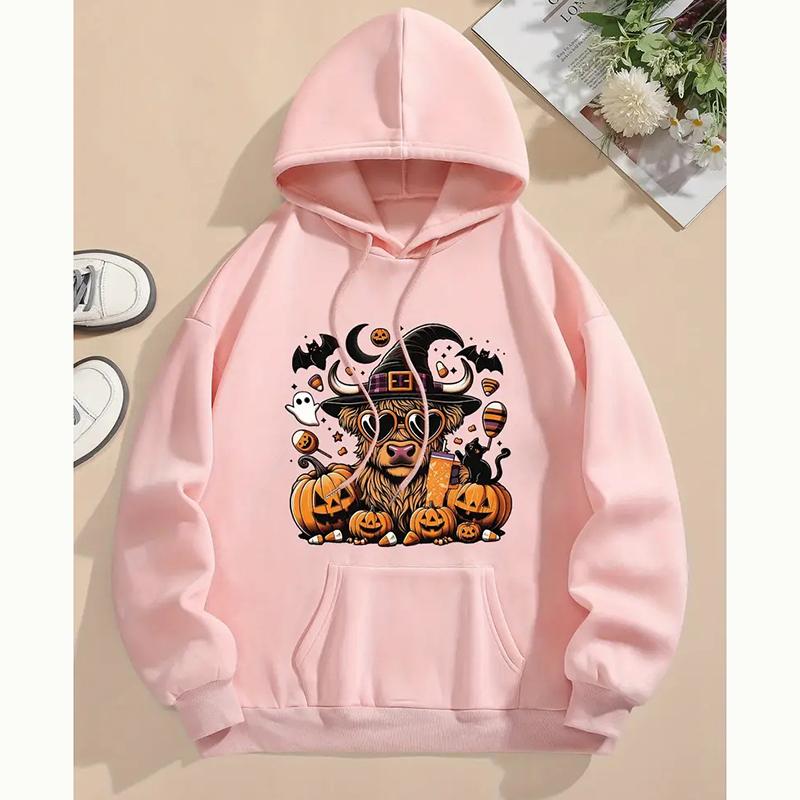 Женские весенне-осенние повседневные худи с капюшоном и длинными рукавами, с большим карманом, с принтом на Хэллоуин, пуловер, толстовка, топ