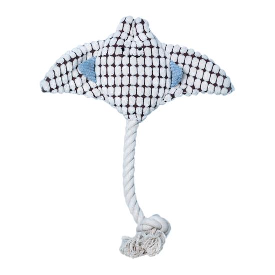Plush Manta Ray Dog Chew Toy with Cotton Rope Squeaky Stuffed Sea Animal Plushie Boredom Reduction Dog Teething Interactive Toy