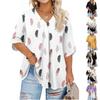 Women's Fashion Large Size Printed V-Neck Three-quarter Sleeve Top